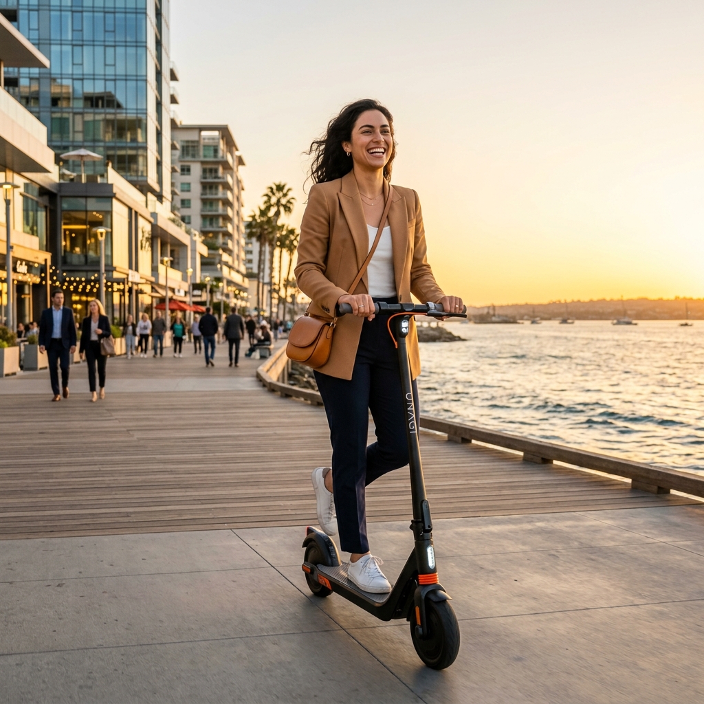 Cliente EletroMove pilotando scooter em Niterói